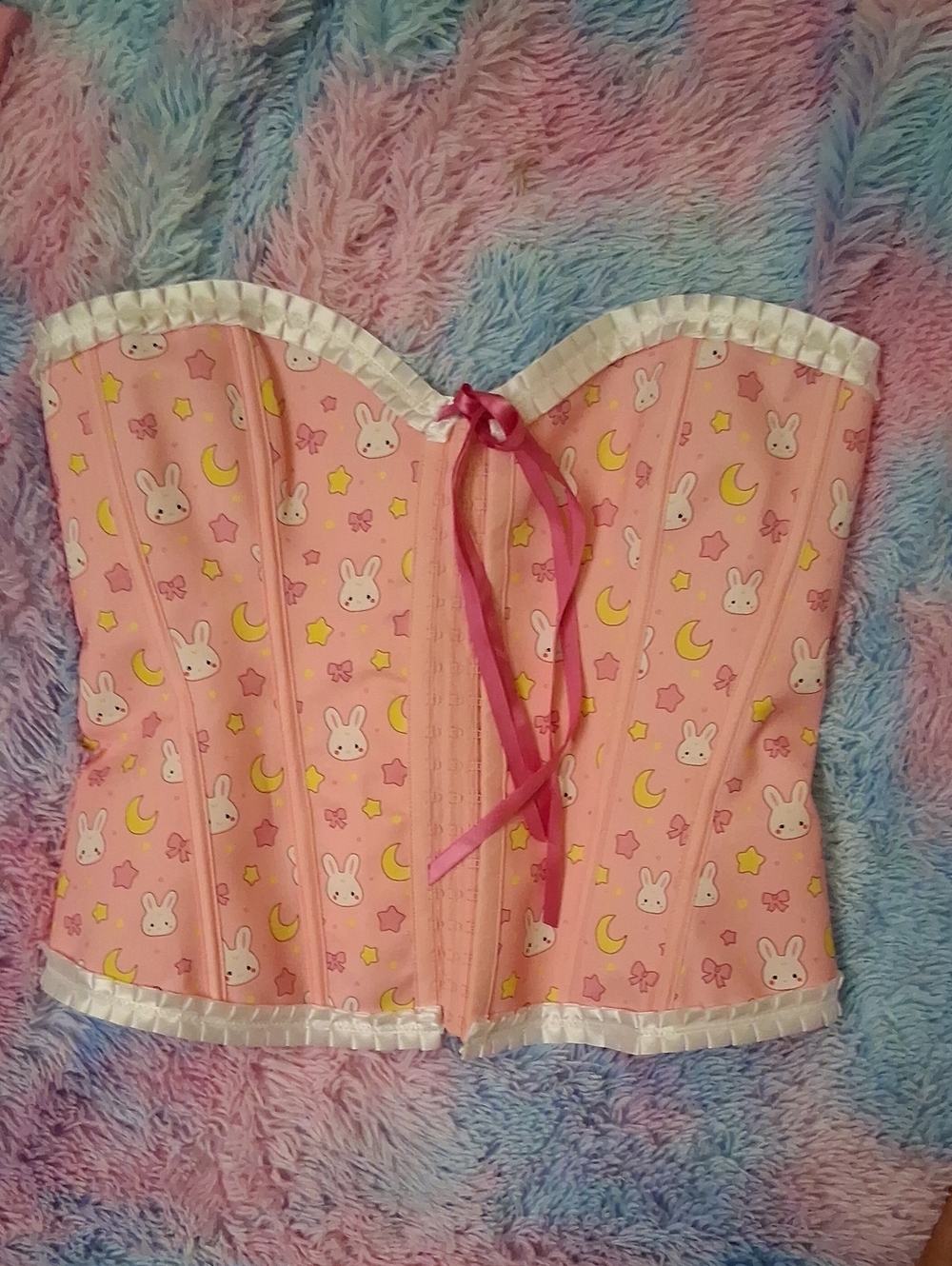 Pink Bunny Print Strapless Corset Bustier Top